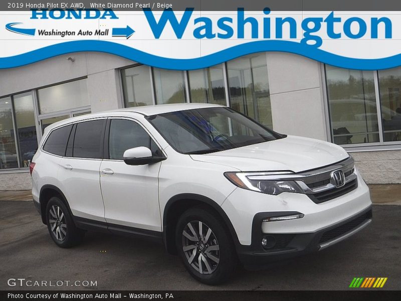 White Diamond Pearl / Beige 2019 Honda Pilot EX AWD