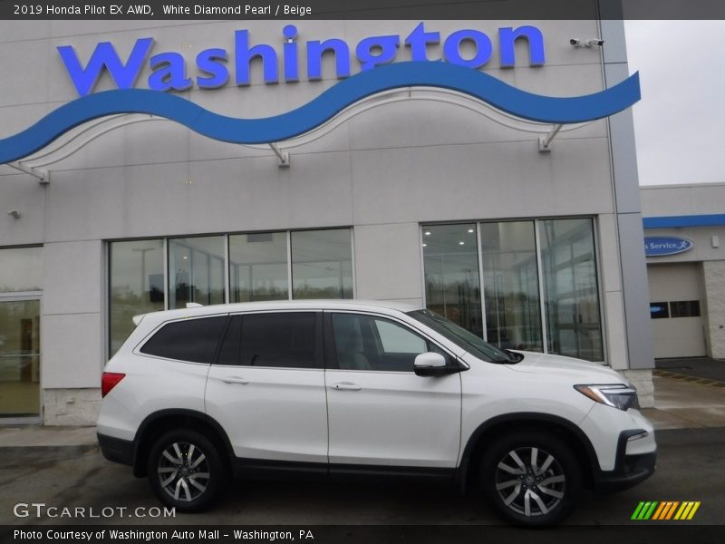 White Diamond Pearl / Beige 2019 Honda Pilot EX AWD