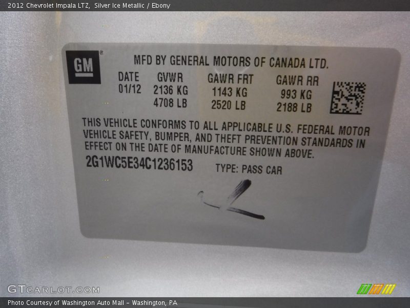 Silver Ice Metallic / Ebony 2012 Chevrolet Impala LTZ