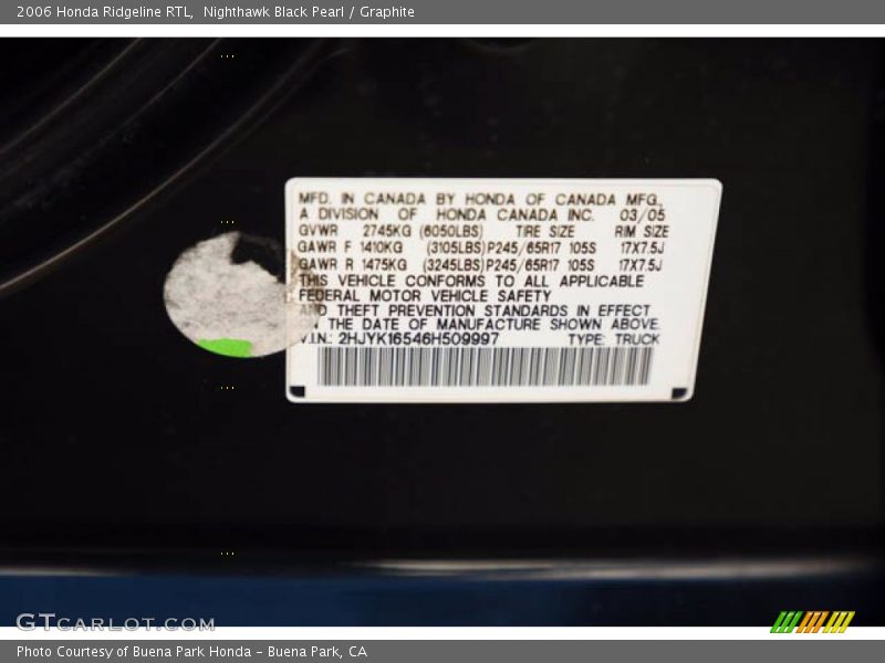 Nighthawk Black Pearl / Graphite 2006 Honda Ridgeline RTL