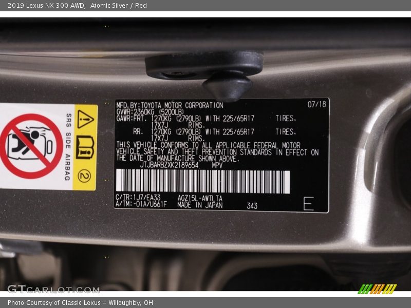 Atomic Silver / Red 2019 Lexus NX 300 AWD