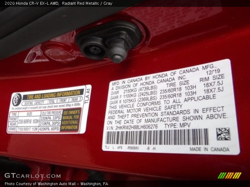 Radiant Red Metallic / Gray 2020 Honda CR-V EX-L AWD