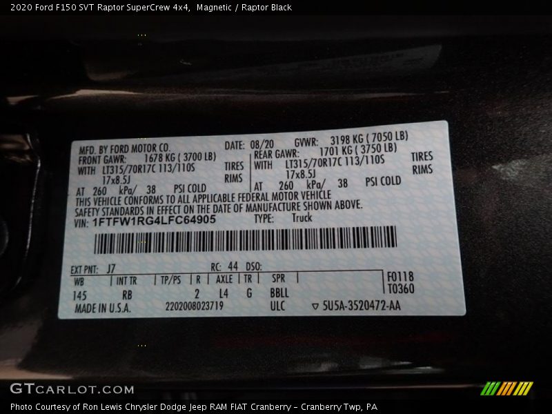 Magnetic / Raptor Black 2020 Ford F150 SVT Raptor SuperCrew 4x4