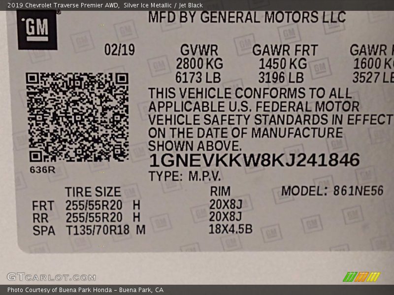 Silver Ice Metallic / Jet Black 2019 Chevrolet Traverse Premier AWD