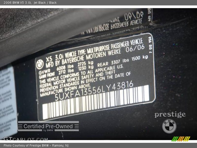 Jet Black / Black 2006 BMW X5 3.0i