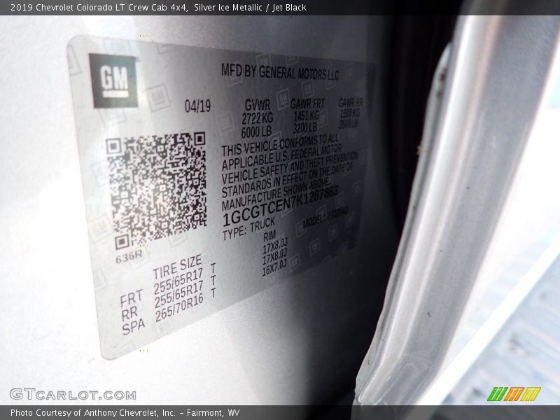 Silver Ice Metallic / Jet Black 2019 Chevrolet Colorado LT Crew Cab 4x4