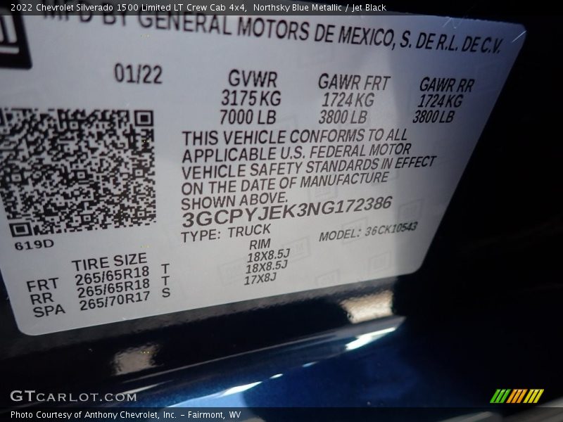 Northsky Blue Metallic / Jet Black 2022 Chevrolet Silverado 1500 Limited LT Crew Cab 4x4
