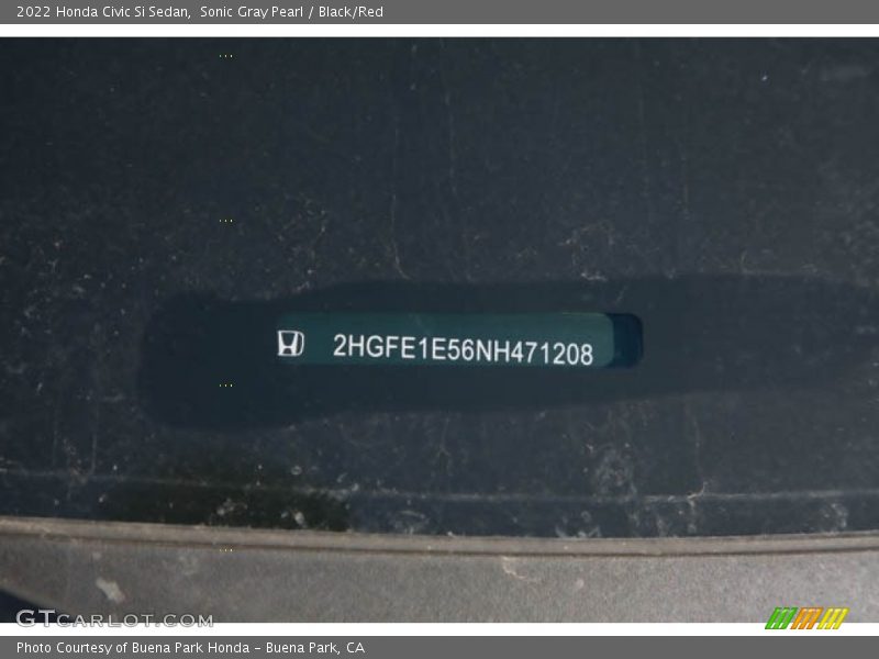 Sonic Gray Pearl / Black/Red 2022 Honda Civic Si Sedan
