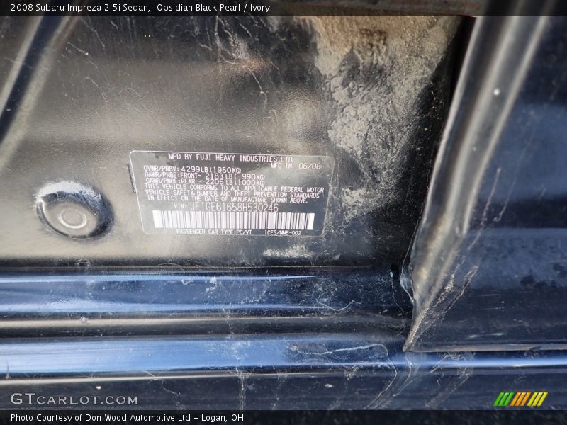 Obsidian Black Pearl / Ivory 2008 Subaru Impreza 2.5i Sedan
