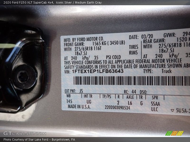2020 F150 XLT SuperCab 4x4 Iconic Silver Color Code JS