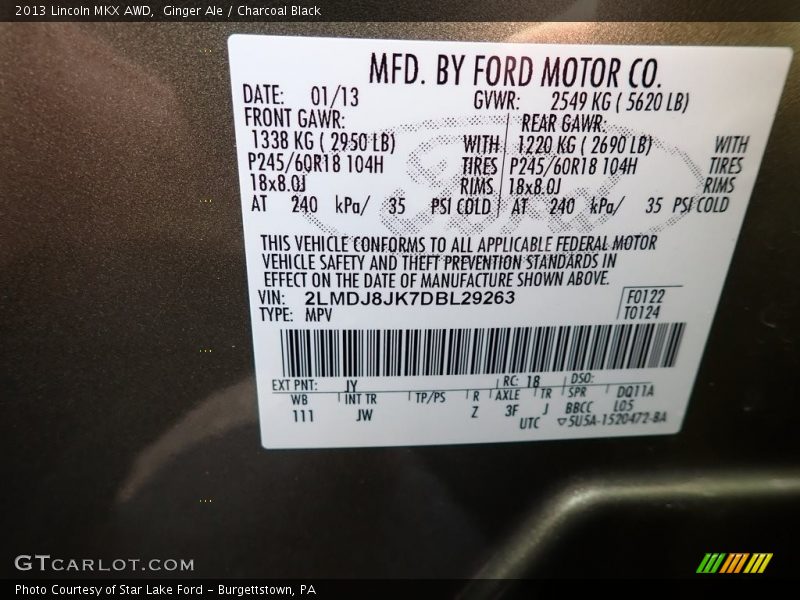 Ginger Ale / Charcoal Black 2013 Lincoln MKX AWD
