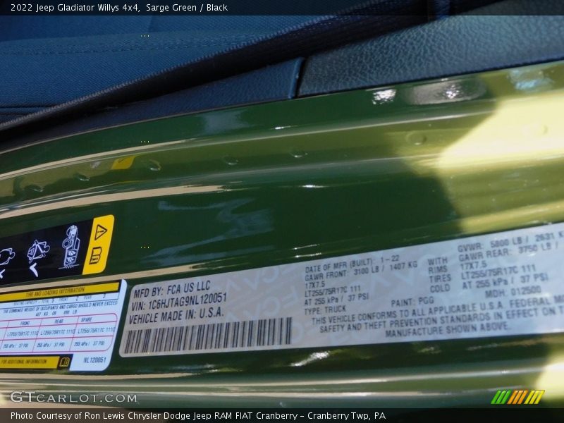 Sarge Green / Black 2022 Jeep Gladiator Willys 4x4