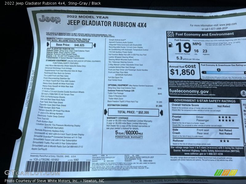 Sting-Gray / Black 2022 Jeep Gladiator Rubicon 4x4