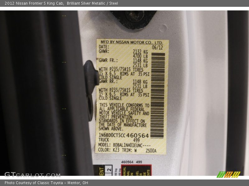 Brilliant Silver Metallic / Steel 2012 Nissan Frontier S King Cab