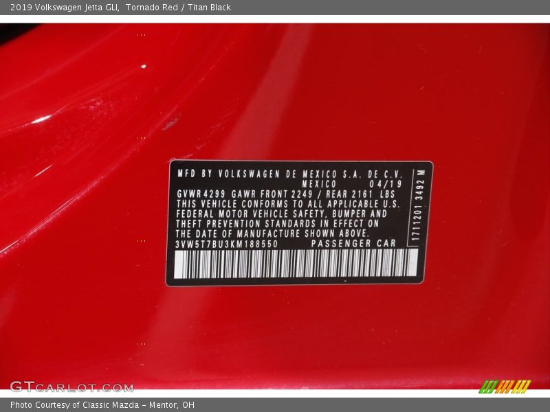Tornado Red / Titan Black 2019 Volkswagen Jetta GLI