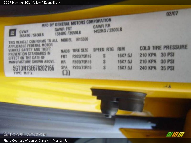 Yellow / Ebony Black 2007 Hummer H3
