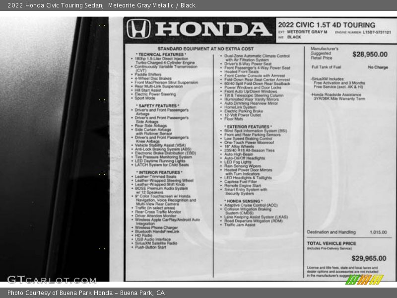 Meteorite Gray Metallic / Black 2022 Honda Civic Touring Sedan