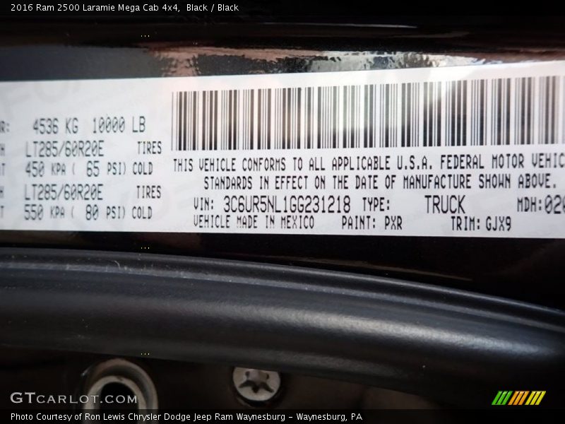 2016 2500 Laramie Mega Cab 4x4 Black Color Code PXR