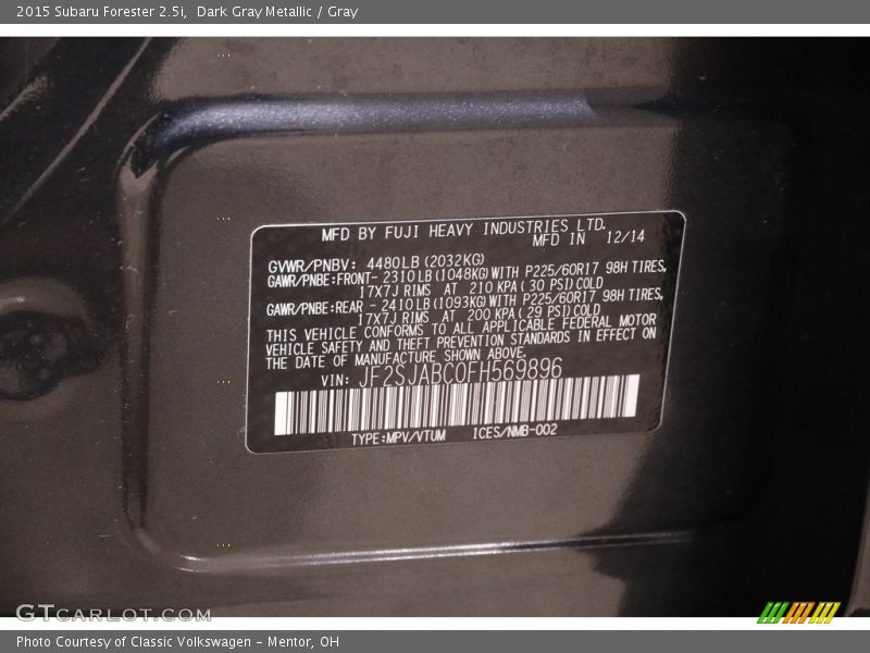 Dark Gray Metallic / Gray 2015 Subaru Forester 2.5i