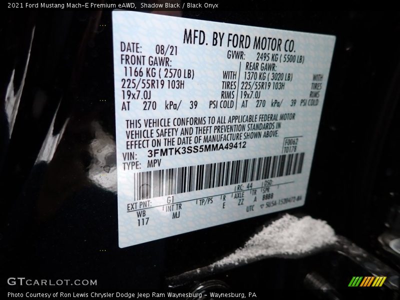 2021 Mustang Mach-E Premium eAWD Shadow Black Color Code G1
