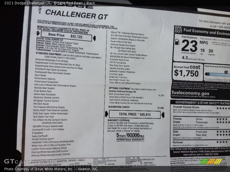 Octane Red Pearl / Black 2021 Dodge Challenger GT