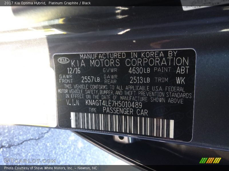 2017 Optima Hybrid Platinum Graphite Color Code ABT