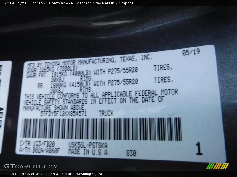 Magnetic Gray Metallic / Graphite 2019 Toyota Tundra SR5 CrewMax 4x4
