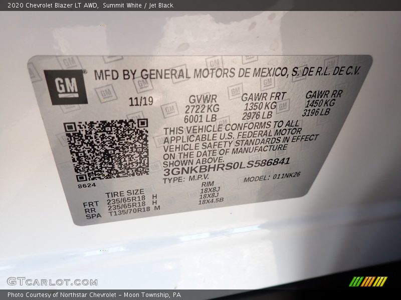 Summit White / Jet Black 2020 Chevrolet Blazer LT AWD