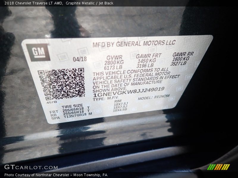 Graphite Metallic / Jet Black 2018 Chevrolet Traverse LT AWD