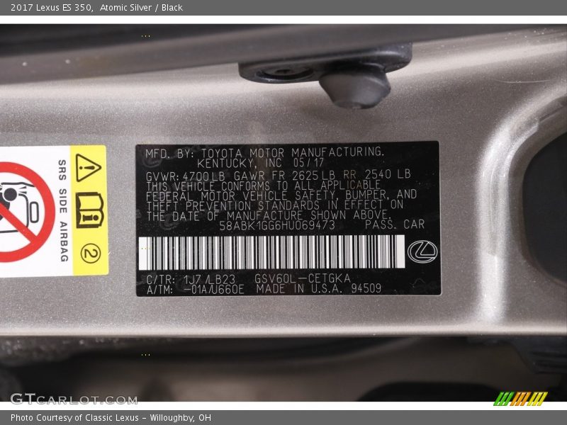 Atomic Silver / Black 2017 Lexus ES 350