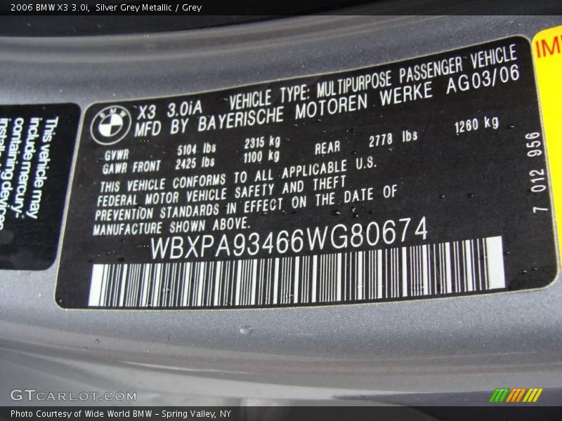 Silver Grey Metallic / Grey 2006 BMW X3 3.0i