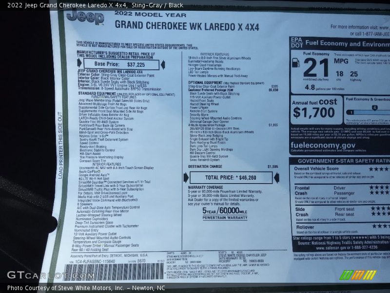  2022 Grand Cherokee Laredo X 4x4 Window Sticker