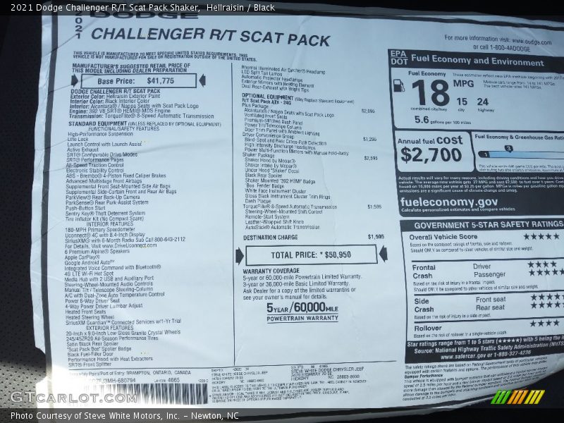 Hellraisin / Black 2021 Dodge Challenger R/T Scat Pack Shaker