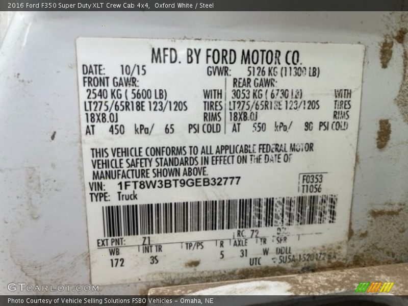 Oxford White / Steel 2016 Ford F350 Super Duty XLT Crew Cab 4x4