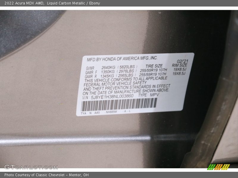 2022 MDX AWD Liquid Carbon Metallic Color Code NH885M