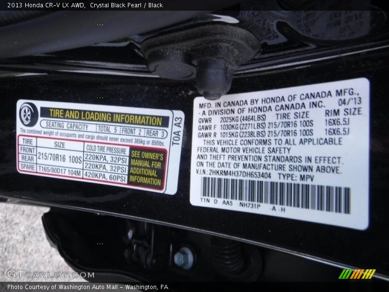 Crystal Black Pearl / Black 2013 Honda CR-V LX AWD