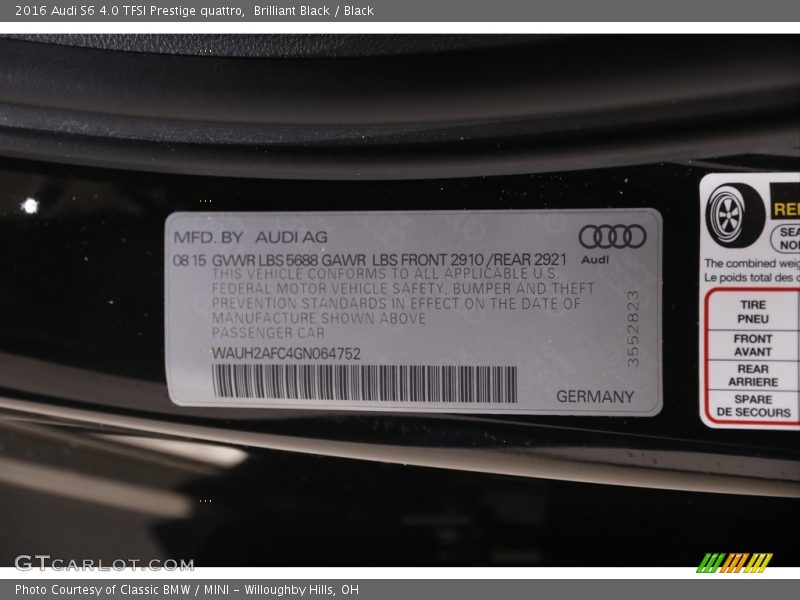 Brilliant Black / Black 2016 Audi S6 4.0 TFSI Prestige quattro