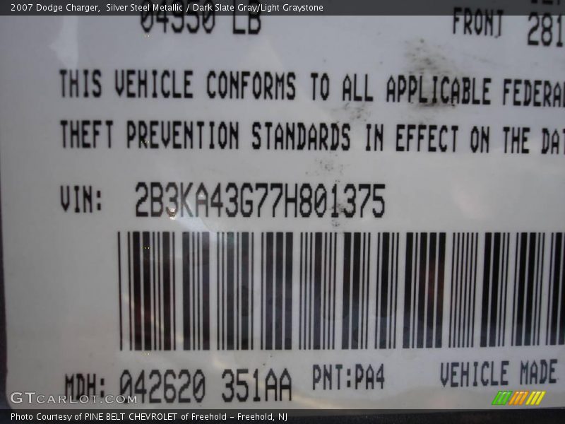 Silver Steel Metallic / Dark Slate Gray/Light Graystone 2007 Dodge Charger