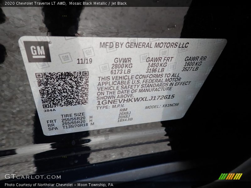 Mosaic Black Metallic / Jet Black 2020 Chevrolet Traverse LT AWD