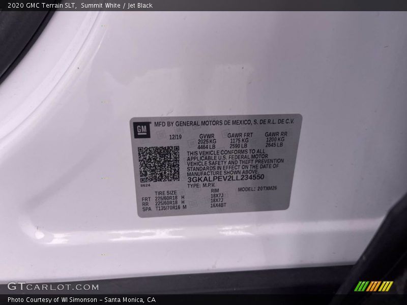 Summit White / Jet Black 2020 GMC Terrain SLT