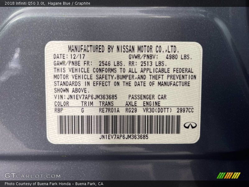 Hagane Blue / Graphite 2018 Infiniti Q50 3.0t