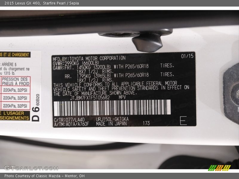 Starfire Pearl / Sepia 2015 Lexus GX 460