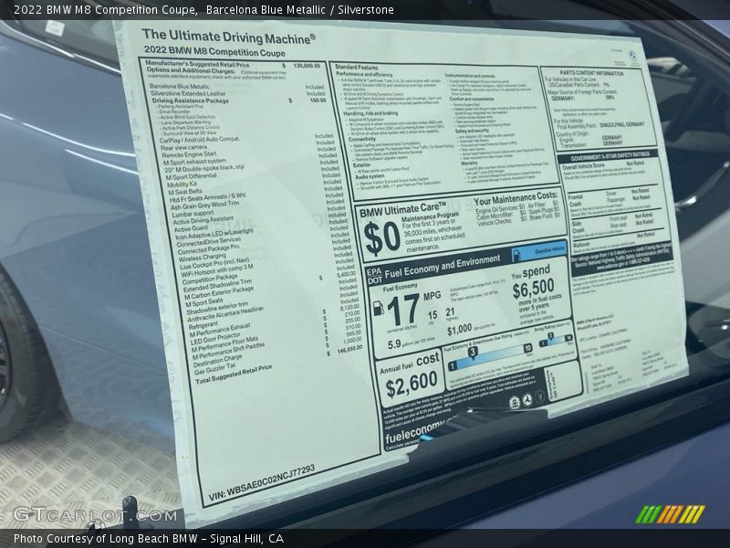  2022 M8 Competition Coupe Window Sticker