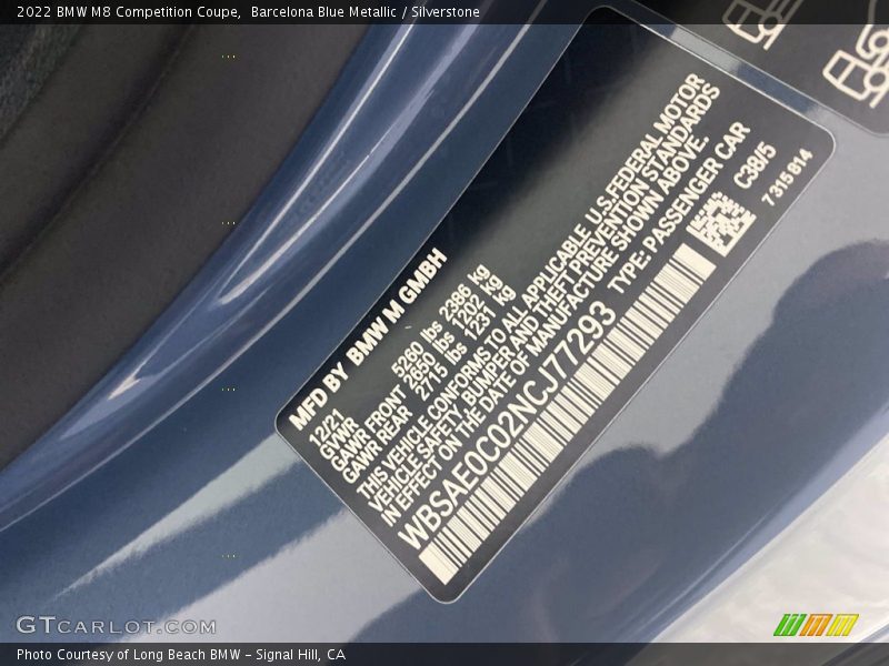 2022 M8 Competition Coupe Barcelona Blue Metallic Color Code C38