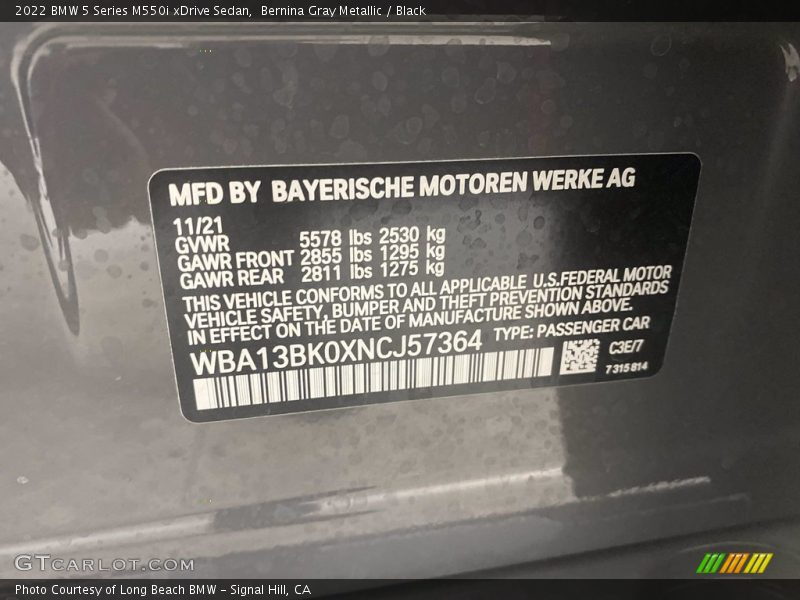 2022 5 Series M550i xDrive Sedan Bernina Gray Metallic Color Code C3E
