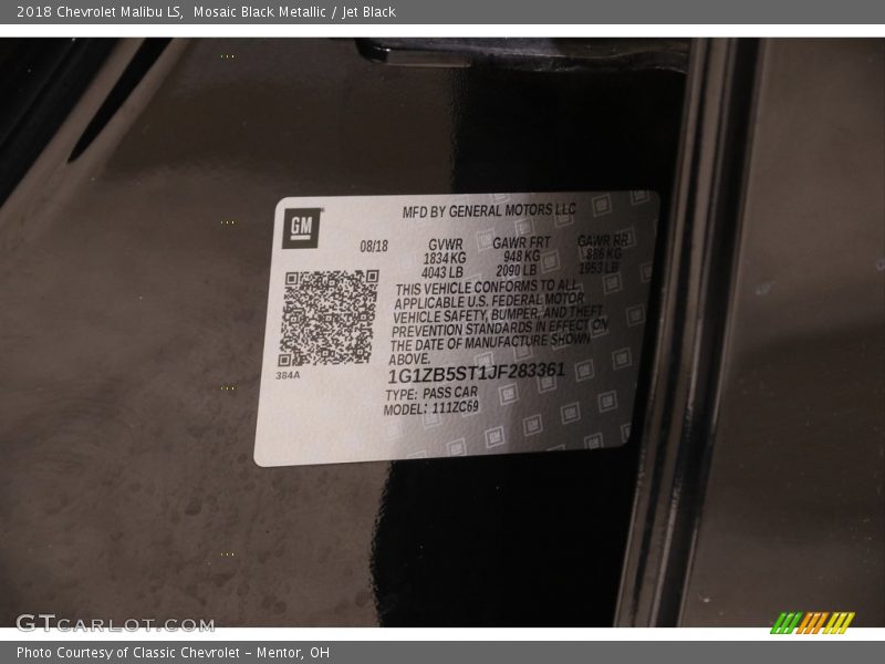 Mosaic Black Metallic / Jet Black 2018 Chevrolet Malibu LS