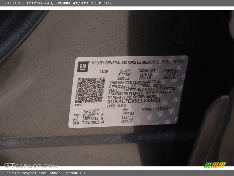 Graphite Gray Metallic / Jet Black 2020 GMC Terrain SLE AWD