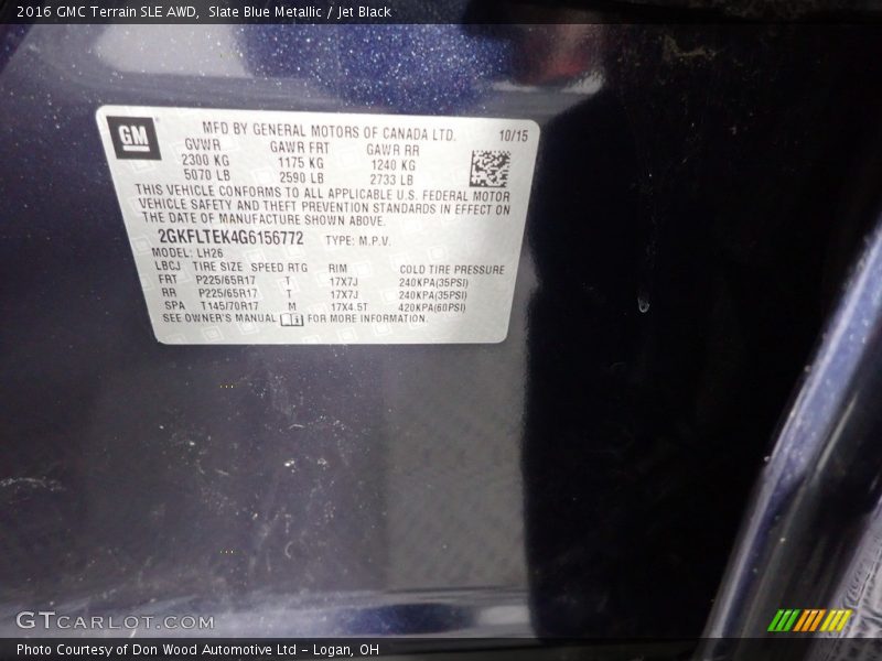 Slate Blue Metallic / Jet Black 2016 GMC Terrain SLE AWD