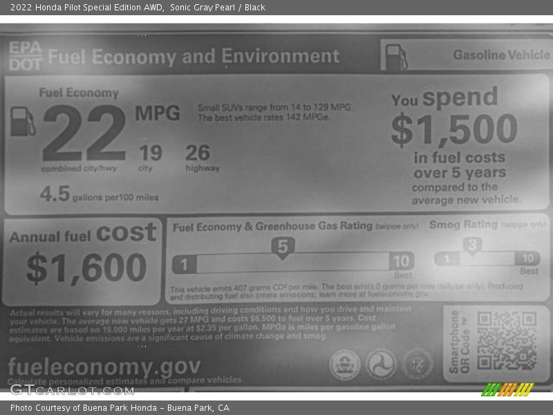 Sonic Gray Pearl / Black 2022 Honda Pilot Special Edition AWD