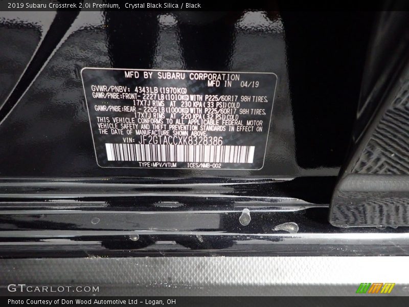Crystal Black Silica / Black 2019 Subaru Crosstrek 2.0i Premium